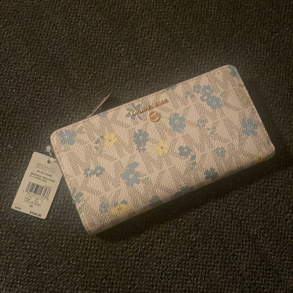 Michael Kors Floral Zip-Around Wallet in Blue, Yellow, White
